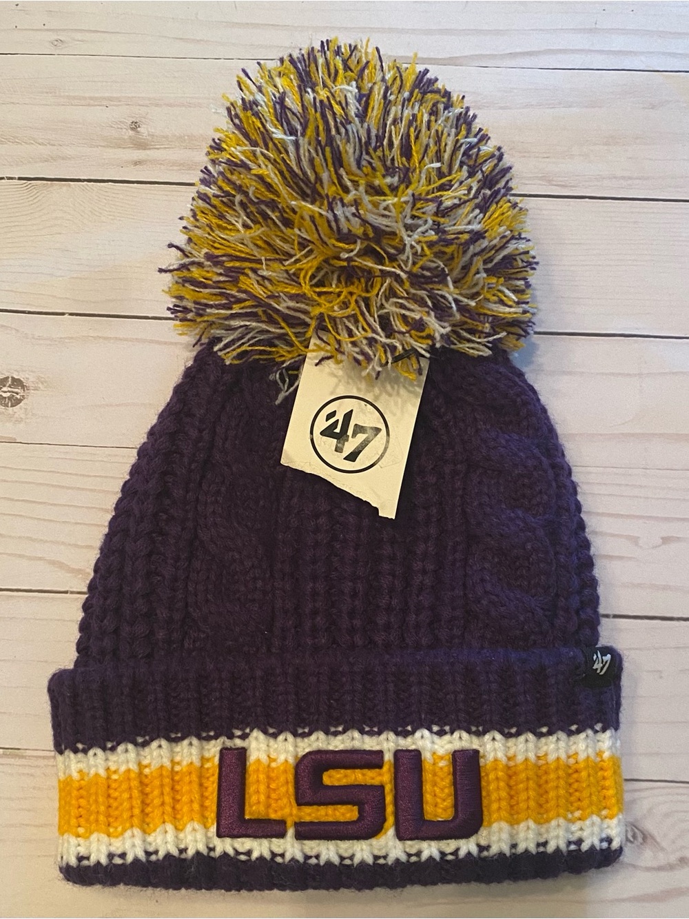 Ladies ‘47 cable knit LSU Pom Pom Hat NWT